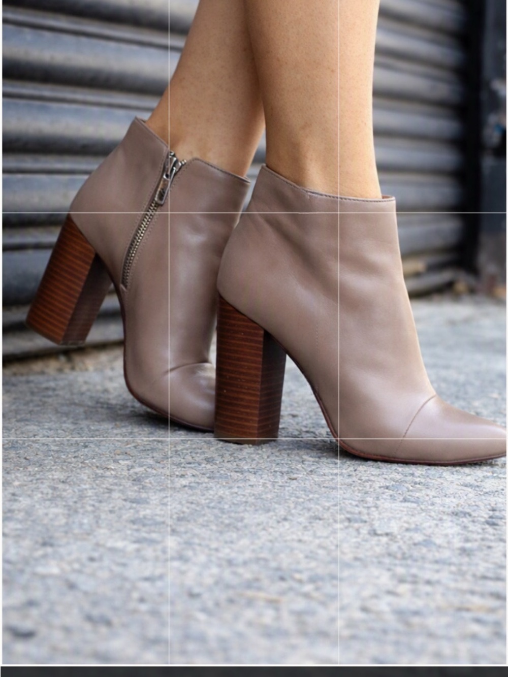 Zara Basic Taupe Leather Stacked Heel Pointed Toe Ankle Boots - EUC